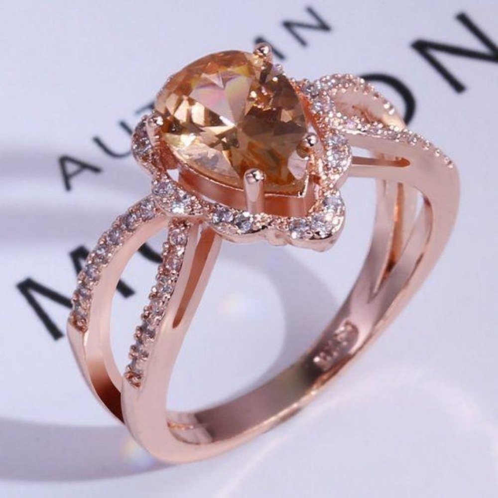 NEW 18K Rose Gold Morganite Diamond Teardrop Ring - Picture 1 of 6